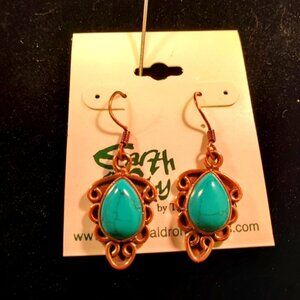 0240. Earth & Sky Hand Crafted  ~  Turquoise & Copper Earrings  ~ NWTs